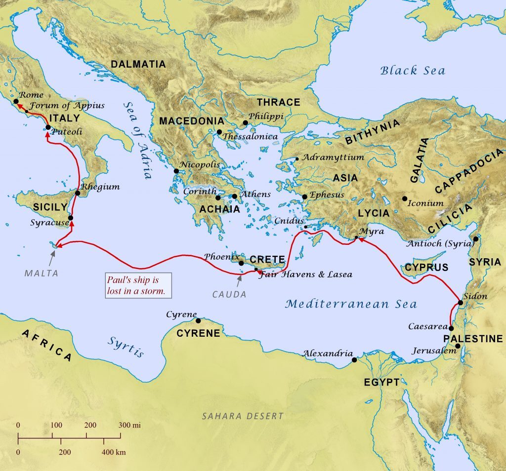 Map of Paul's journey to rome